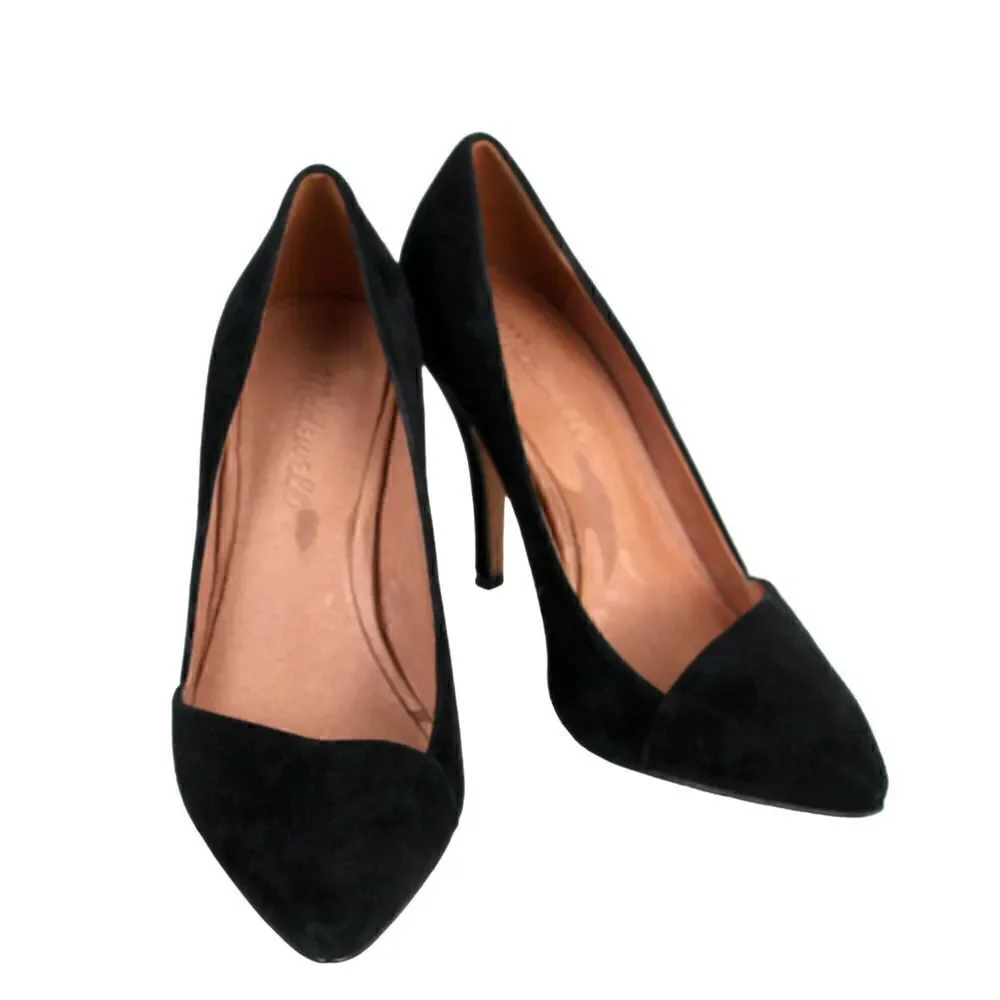 Madewell BLACK GENUINE LEATHER SUEDE MID HEEL POINTED CLASSIC PUMP SHOES Size 6